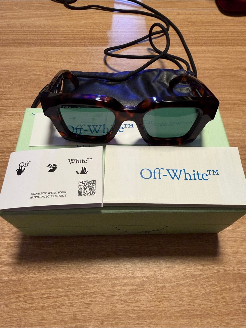 Off-White Tortoiseshell Sunglasses with Green Lenses